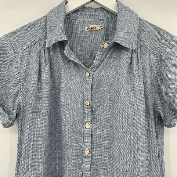 Faherty Hana 100% Linen Shirt Dress Blue Basket Weave Button Collared Size XS - Picture 4 of 11